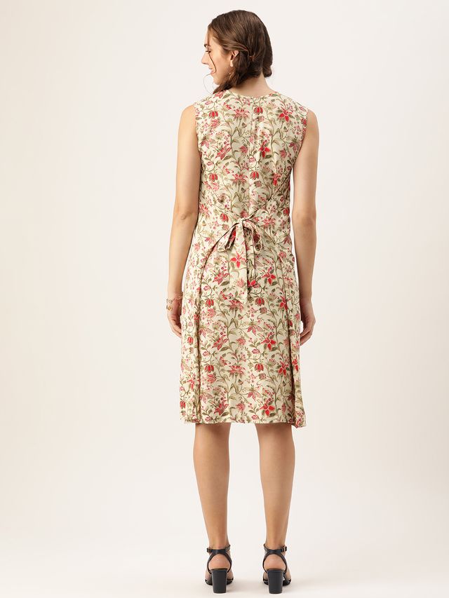 Bollywood Vogue Ready To Wear Beige Rayon Print Dress
