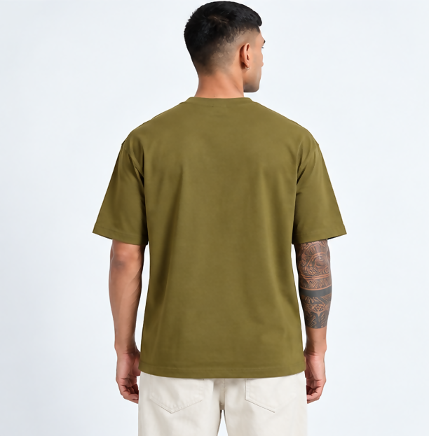 HUSTLE Men's Crew Neck Oversize T-shirt - Khaki Olive