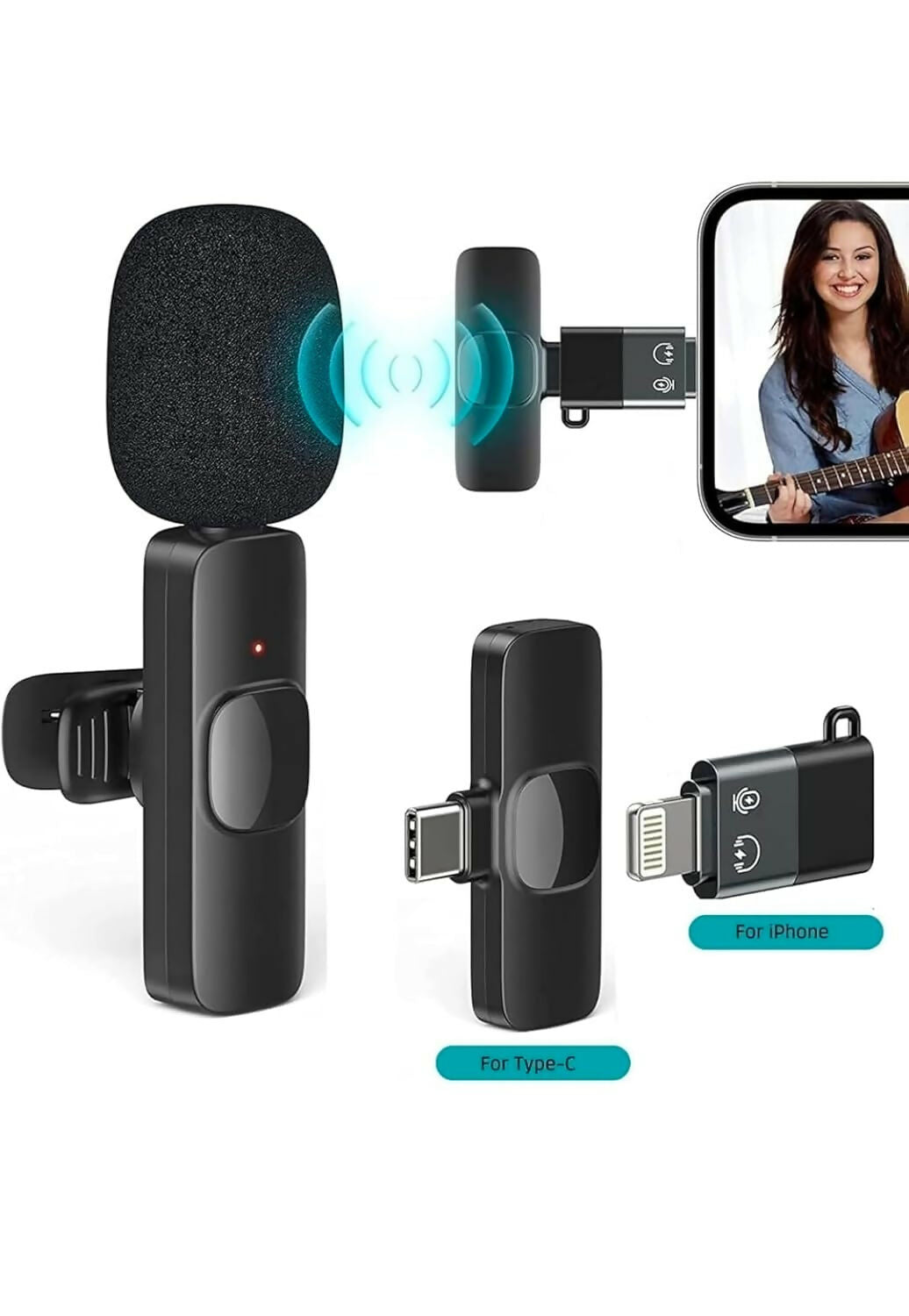 K8 Wireless Microphone with Lightning & Type-C Receiver, 20m Range, Plug & Play Clip-On Mic for iPhone & Android Dreams Gadgets