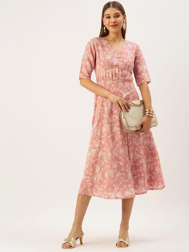 Bollywood Vogue Ready To Wear Mauve Modal Silk Fit And Flare Dress