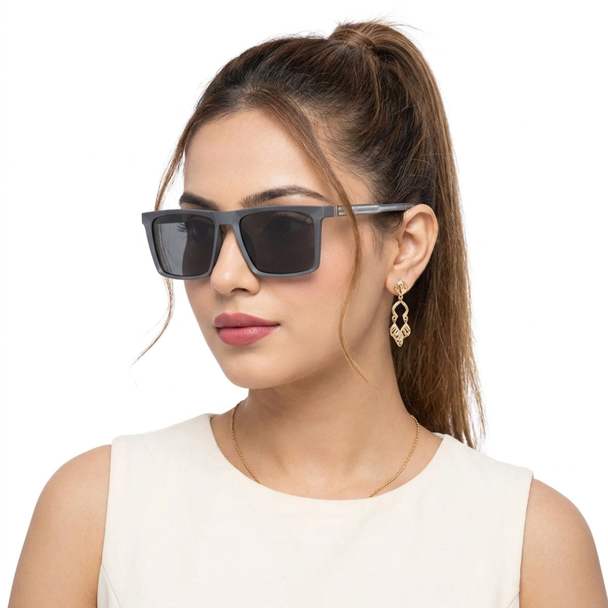 Eyejack Grey Square Sunglasses for Men and Women - Style L767 - worn by a male model (image 3)