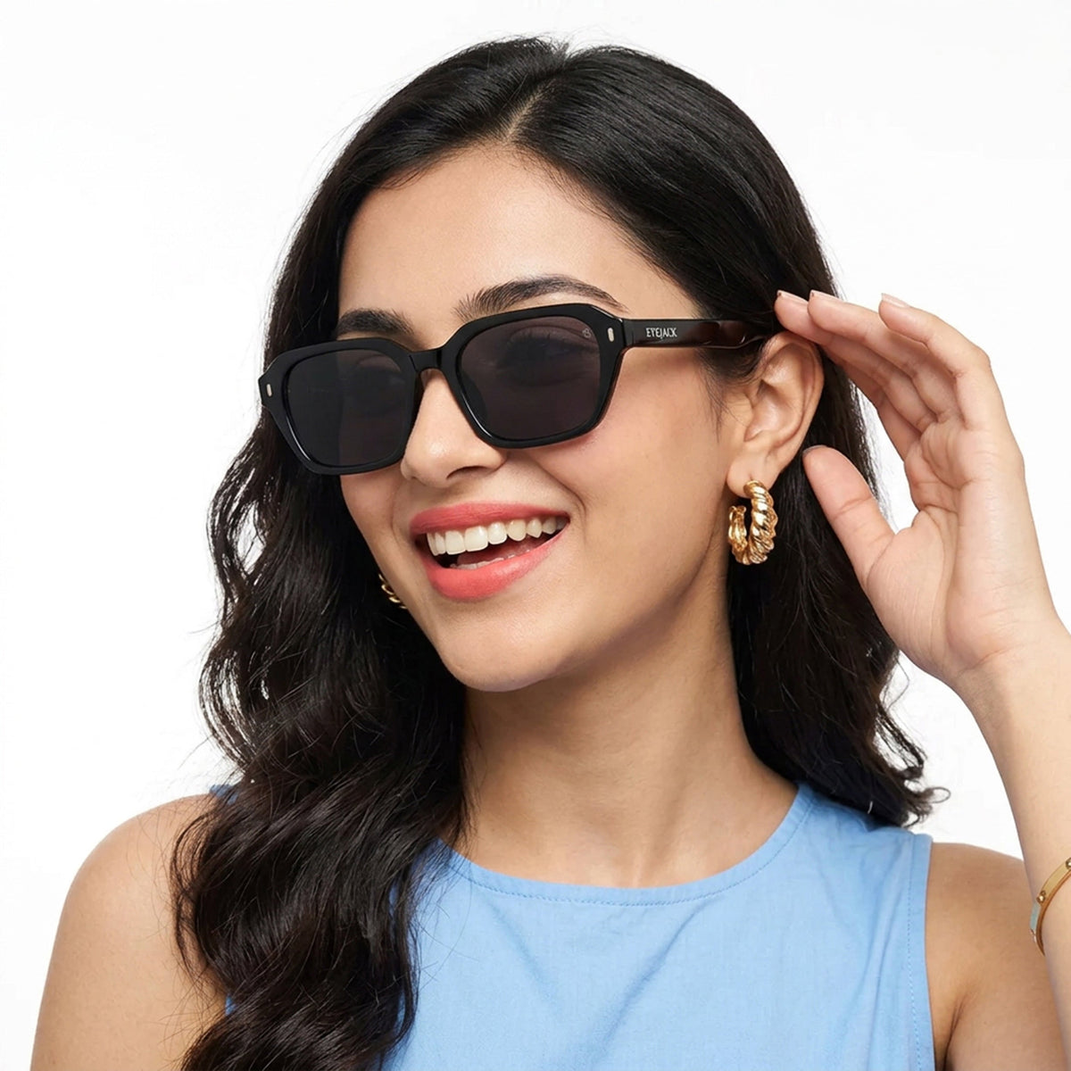 Eyejack Black Square Sunglasses for Men and Women - Style L999 - worn by a male model (image 3)