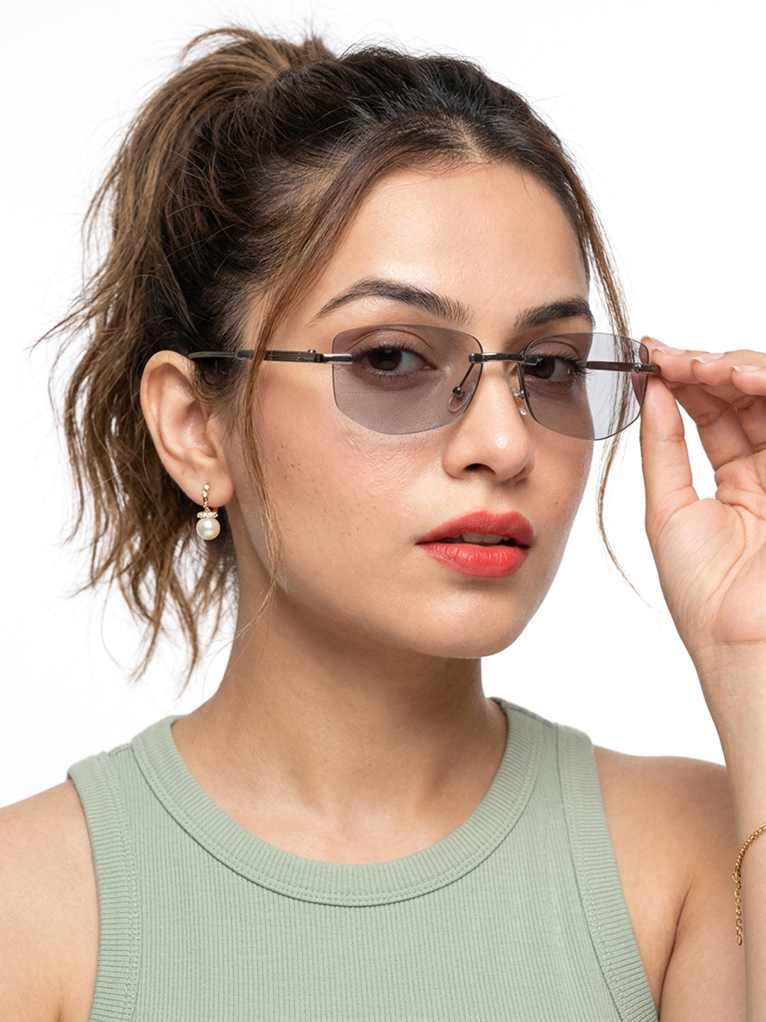 Essence Royal Black Rimless Sunglasses for Men and Women - worn by a male model (image 3)