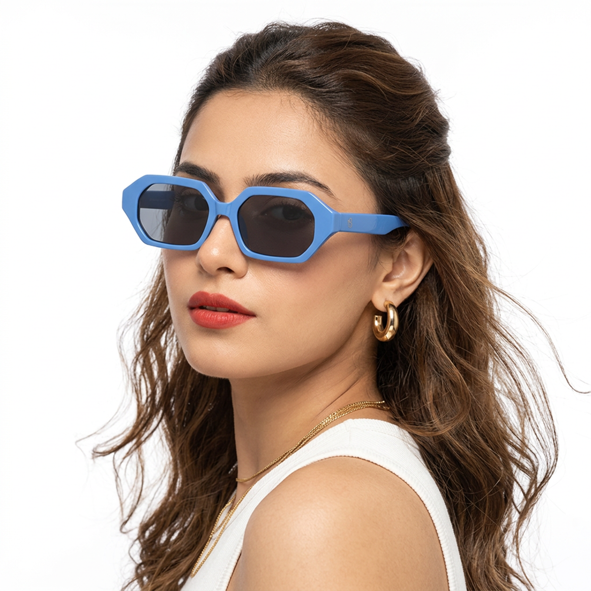 Eyejack Blue Square Sunglasses for Men and Women - Style 1256 - worn by a male model (image 3)