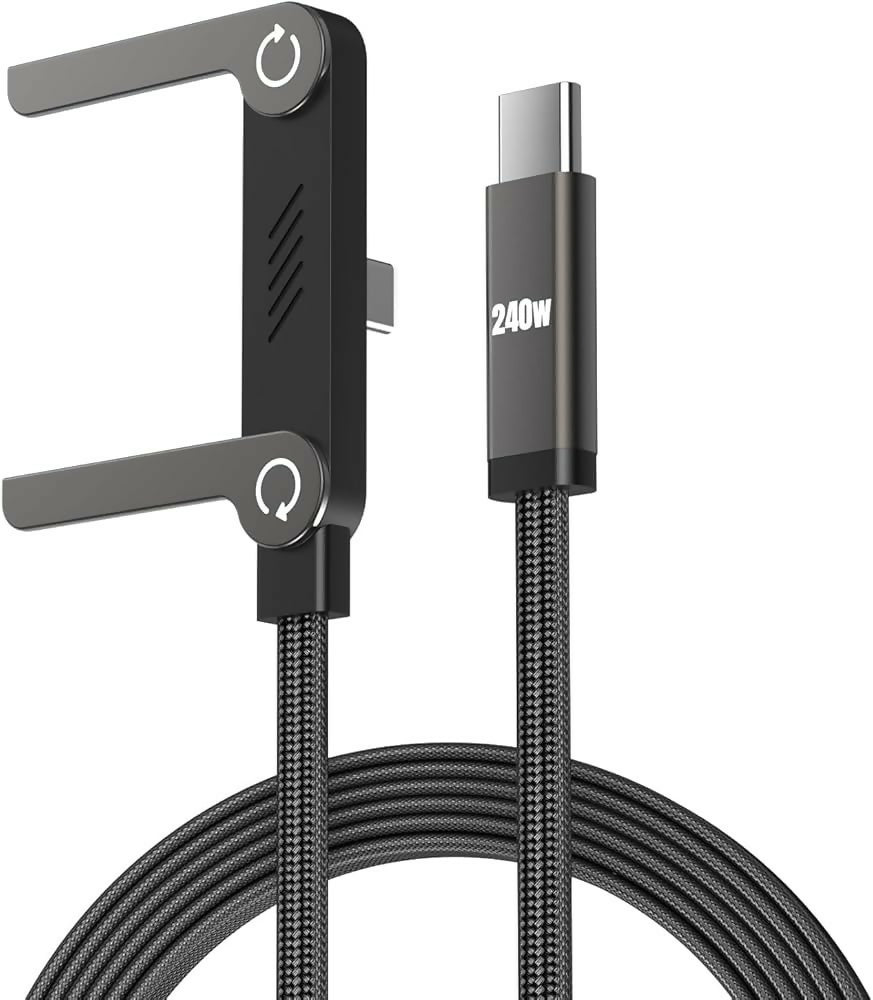 240W USB to USB-C Fast Charging Cable with 360° Adjustable Foldable Metal Stand | 4.9 FT Braided Cable | Fast Charging & Data Sync