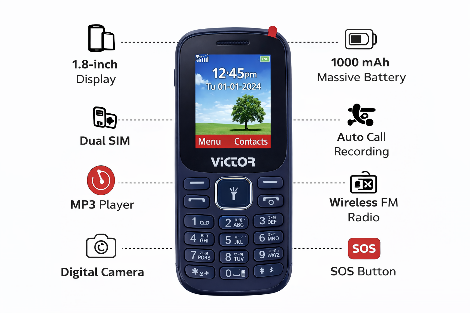 Victor N9 (312) Dual SIM Keypad Mobile Phone with 1000mAh Battery, Wireless FM, Digital Camera, SOS Feature & Auto Call Recording Dreams Gadgets 2