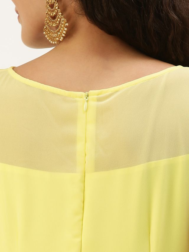 Bollywood Vogue Ready To Wear Yellow Georgette Embroidered Boat Neck Gown