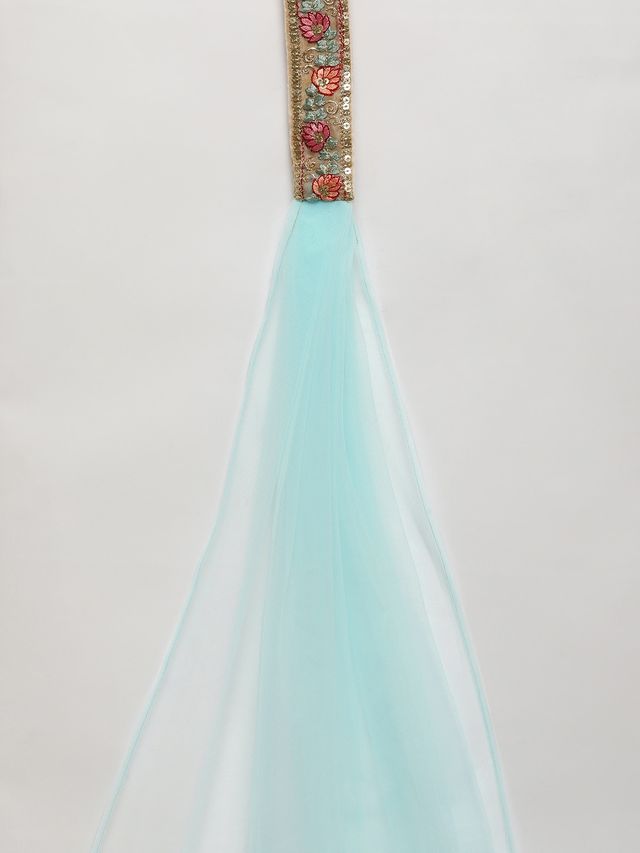 Bollywood Vogue Ready To Wear Blue Embroidered Art Silk Bell Sleeves Lehenga