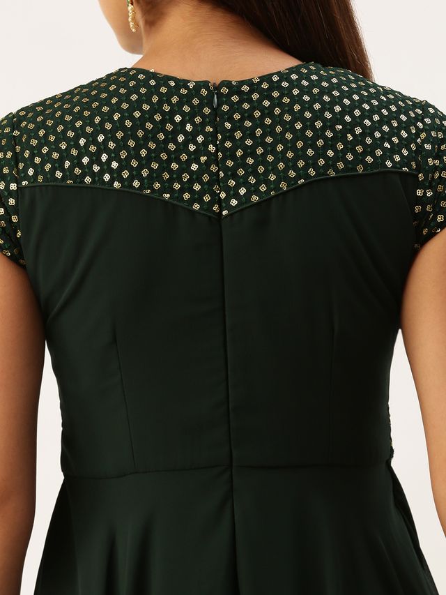 Bollywood Vogue Ready To Wear Green Georgette Embroidered Flared Gown