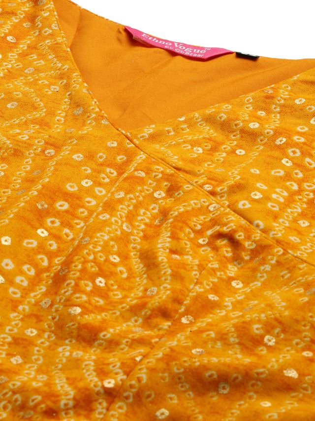 Bollywood Vogue Ready To Wear Yellow Printed Angarkha Gown