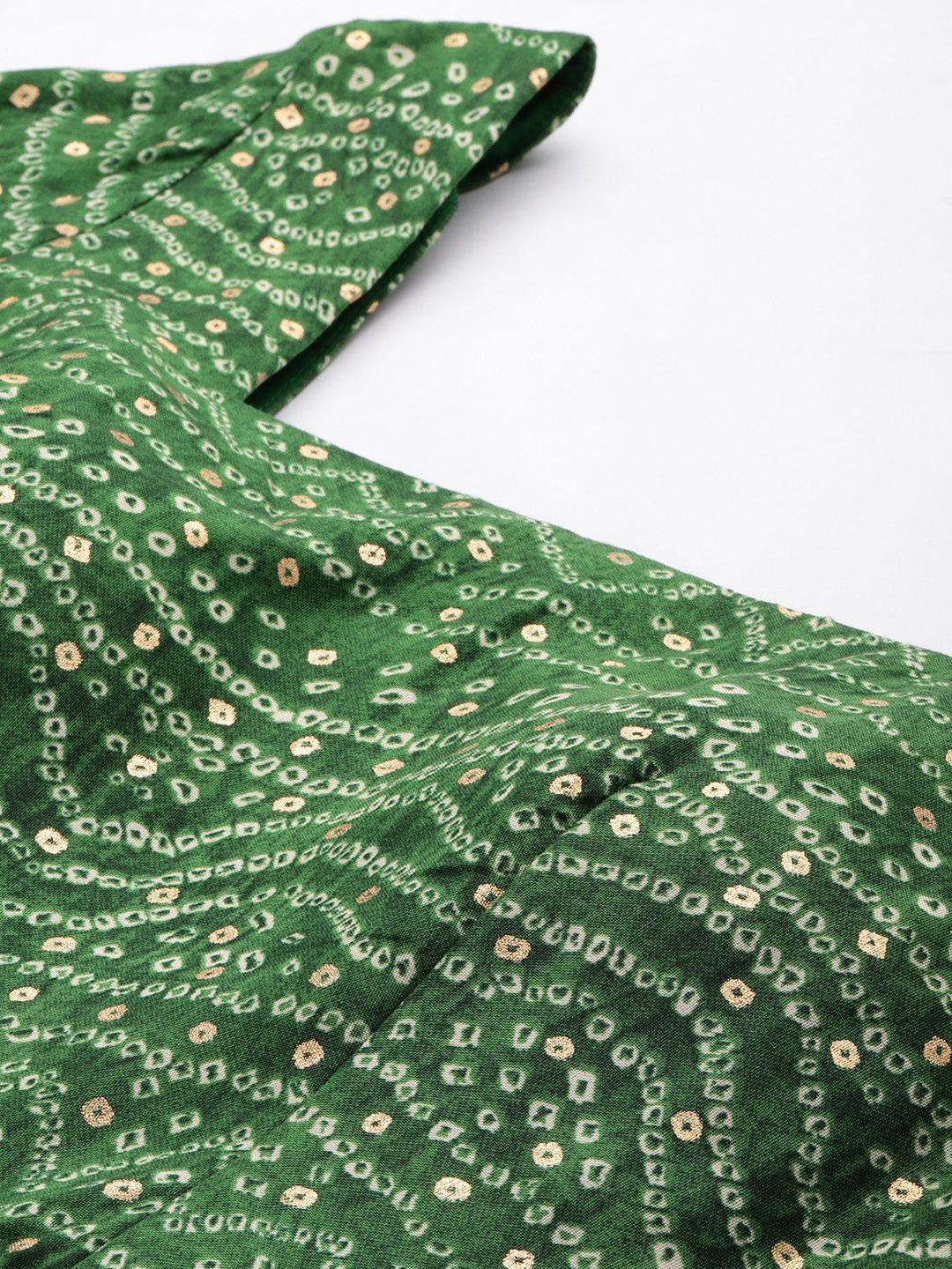 Bollywood Vogue Ready To Wear Green Bandhani Printed Rayon Gown With Dupatta Set - Additional View 1