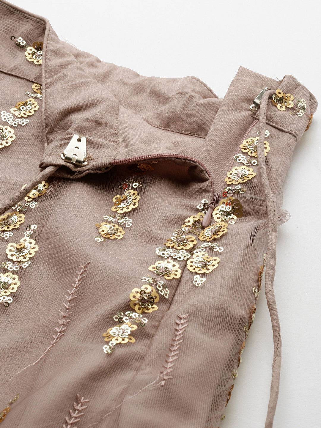 Bollywood Vogue Ready To Wear Mauve Net Sequins Embroidered Lehenga Set - Look Shot