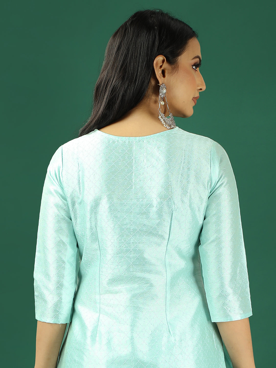 Bollywood Vogue Ready To Wear Sea Green Art Silk Straight Pant Kurta Sets - Detail View