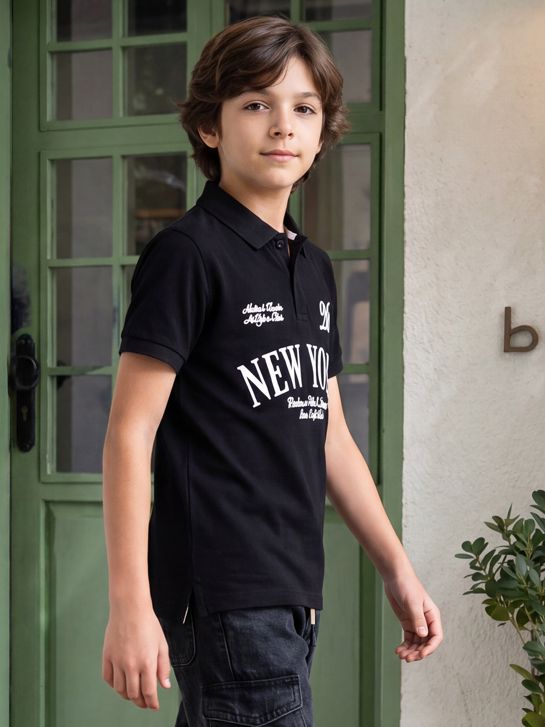 Lil Tomatoes Boys Cotton Pique Polo T-Shirt - Black