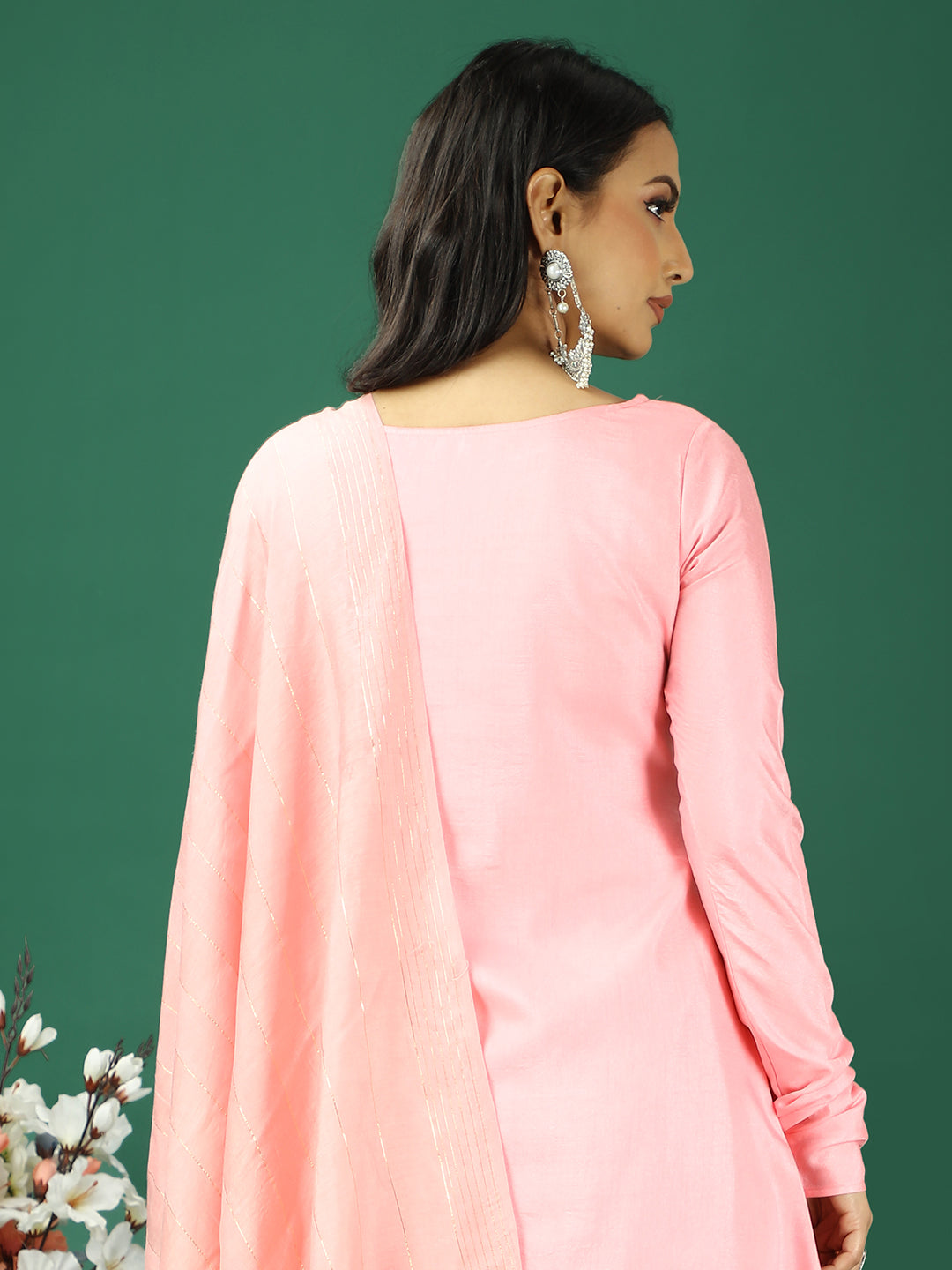 Bollywood Vogue Ready To Wear Pink Art Silk Embroidered Straight Pant Suit - Look Shot