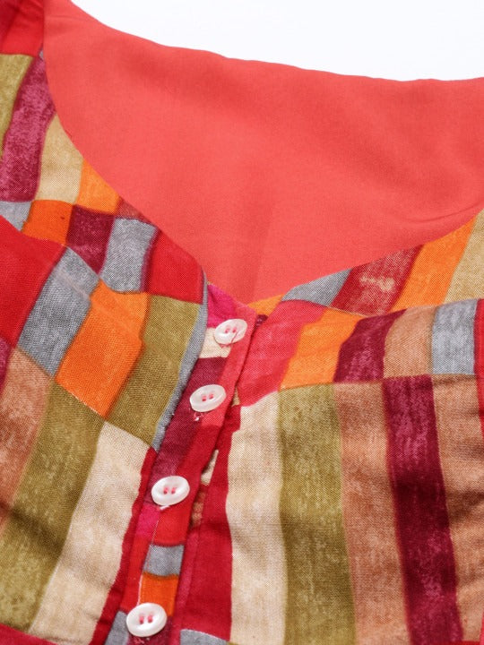 Bollywood Vogue Ready To Wear Multicolored Printed A Line Dress - Detail View
