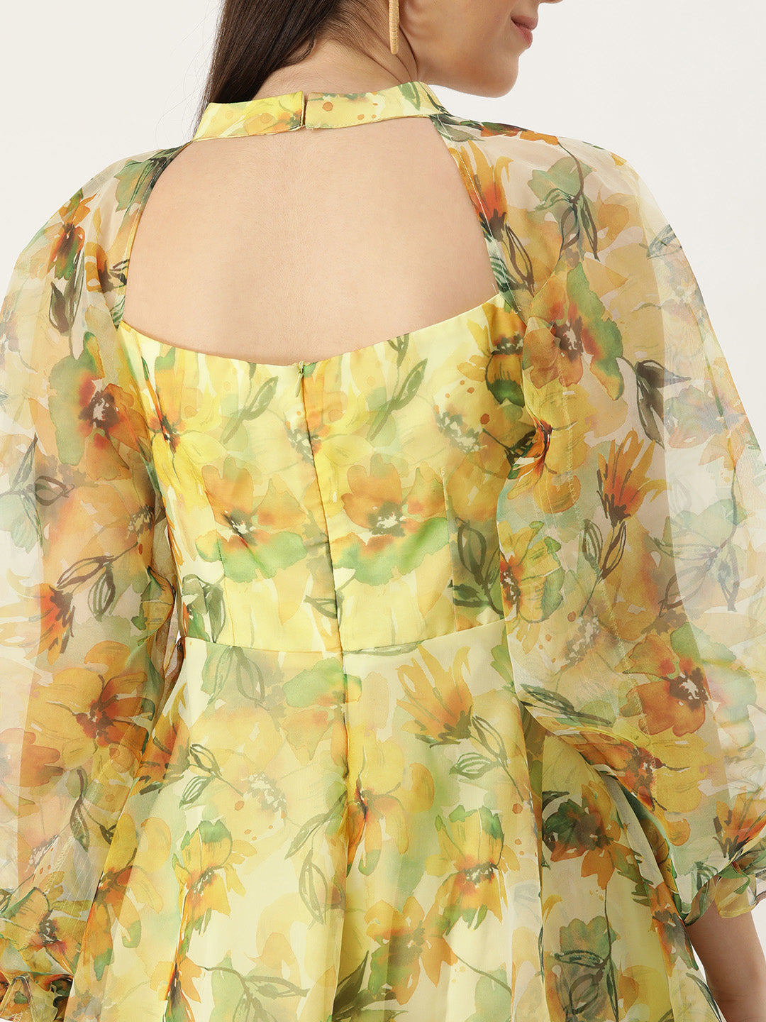 Bollywood Vogue Ready To Wear Yellow Organza Mini Dress - Detail View