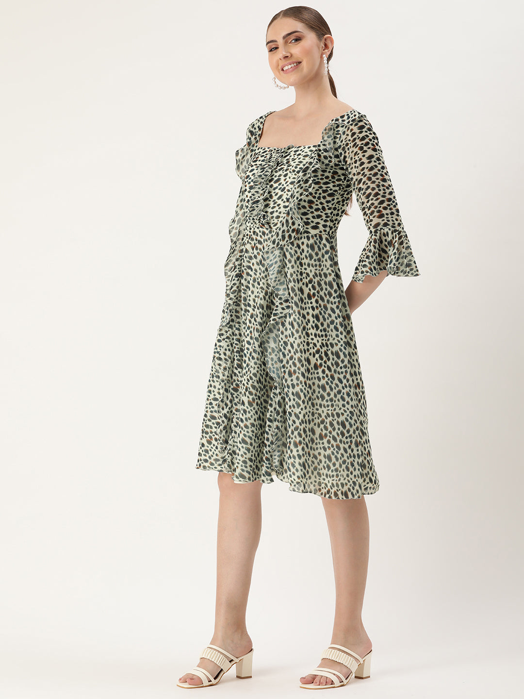 Bollywood Vogue Ready To Wear Cream Georgette Digital Printed Dress - Side View