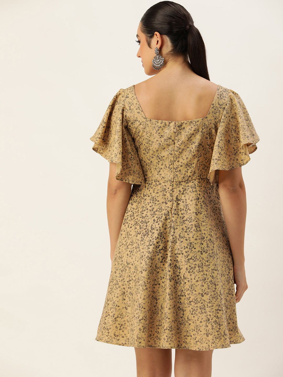 Bollywood Vogue Ready To Wear Beige Rayon Printed Dress - Back View