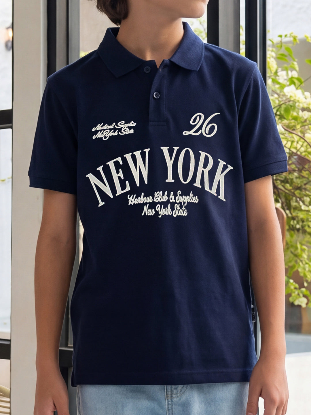 Lil Tomatoes Boys Cotton Pique Polo T-Shirt - Navy Blue