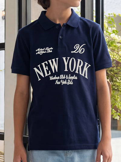 Lil Tomatoes Boys Cotton Pique Polo T-Shirt - Navy Blue