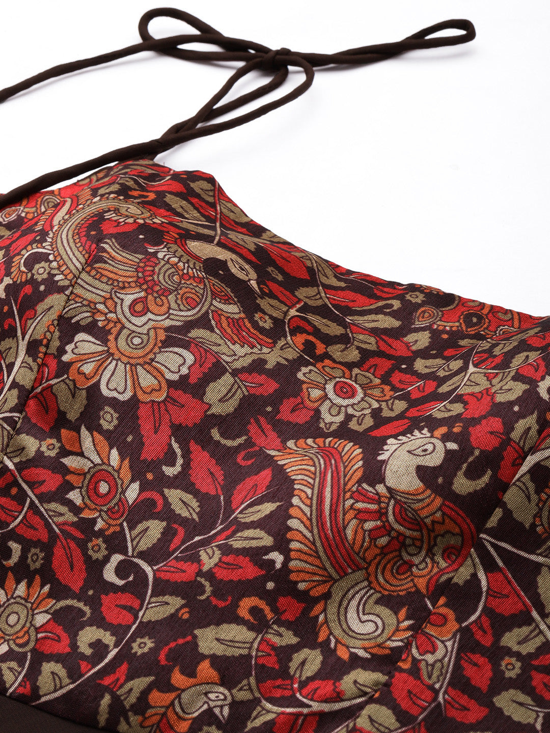 Bollywood Vogue Ready To Wear Multicolored Art Silk Printed N Brown Layered Dress - Additional View 1