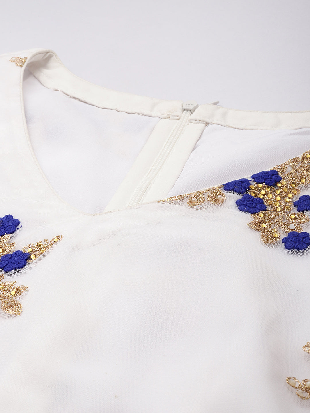 Bollywood Vogue Ready To Wear White Embroidered Net Wide Leg Pant Suit - Additional View 2