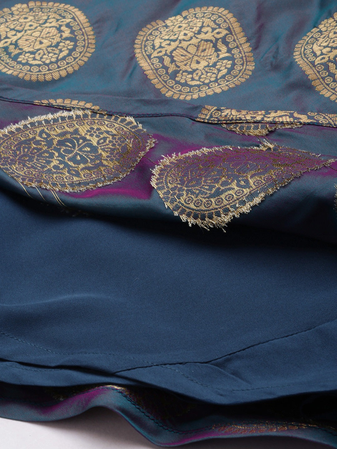 Bollywood Vogue Ready To Wear Blue Taffeta Jacquard Half Circular Dress - Look Shot