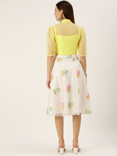 Bollywood Vogue Ready To Wear Floral Organza Skirt Blouse With Jacket Set - Back View