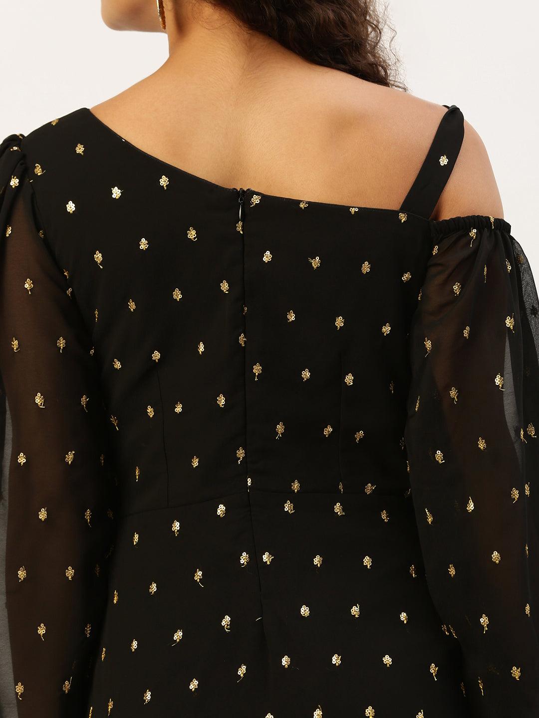 Bollywood Vogue Ready To Wear Black Georgette Embroidered Dress - Back View