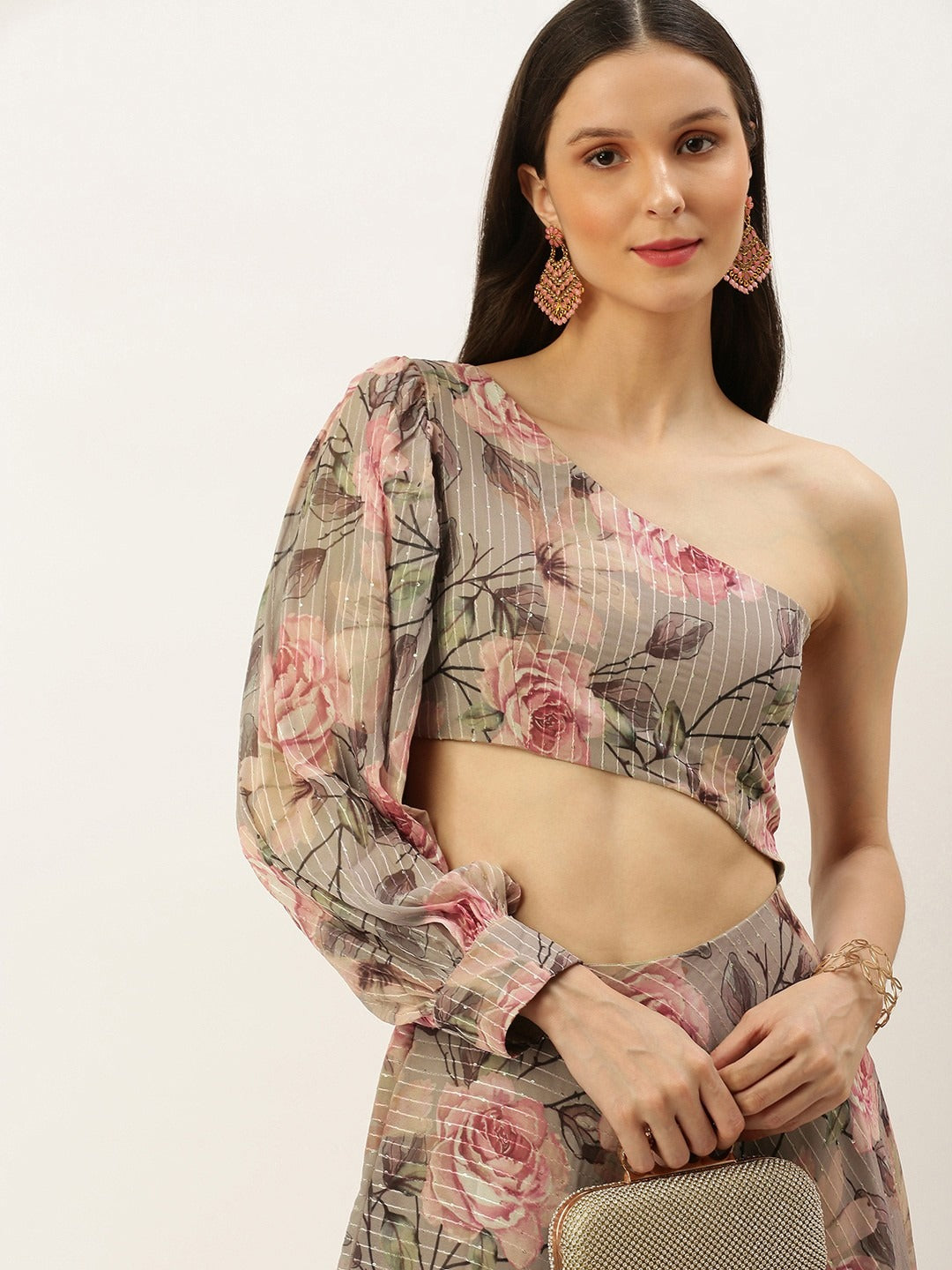 Bollywood Vogue Ready To Wear Multicolored Digital Printed Floral Gown - Side View