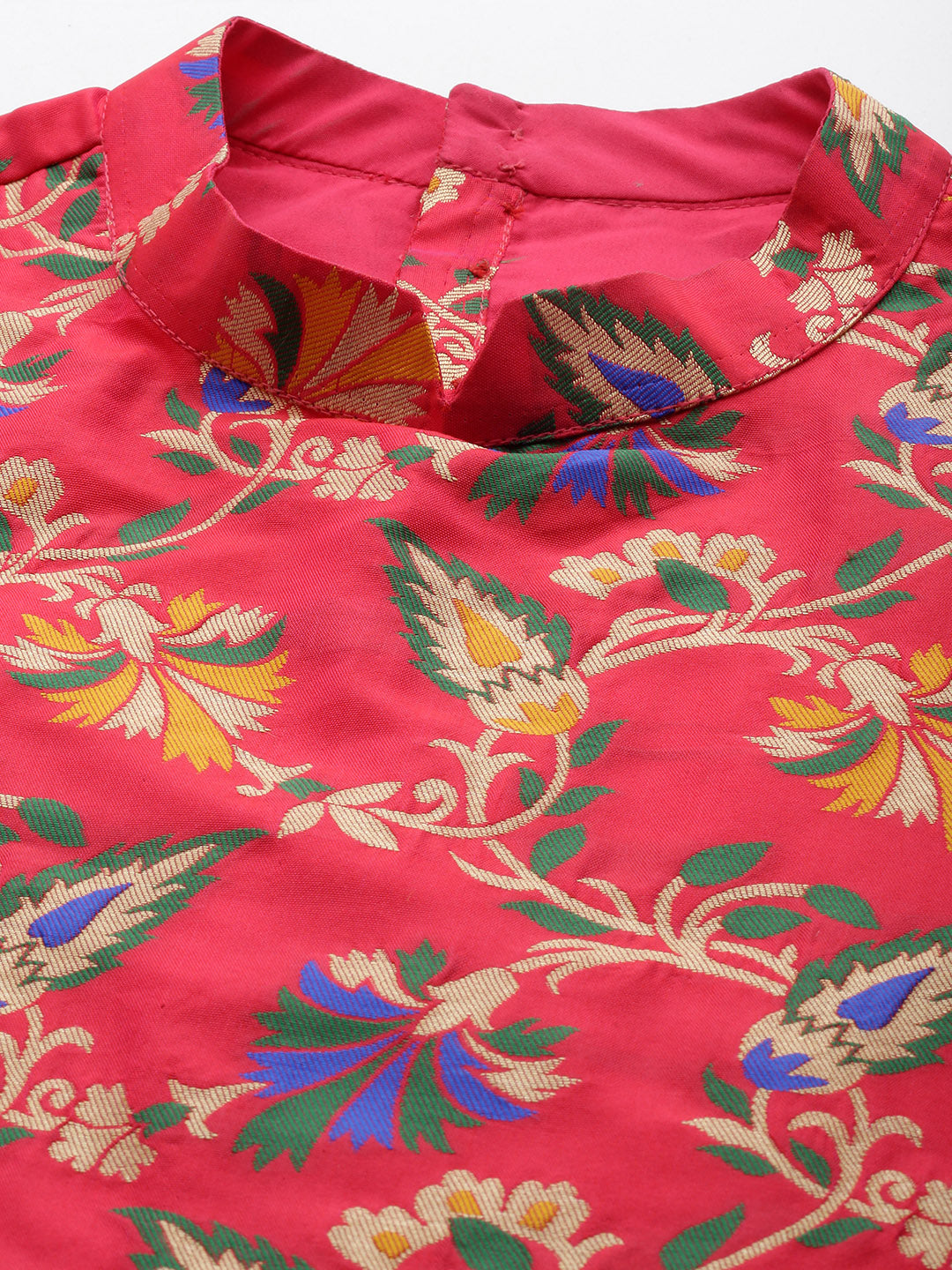 Bollywood Vogue Ready To Wear Magenta Jacquard N Yellow Palazzo Suit - Look Shot