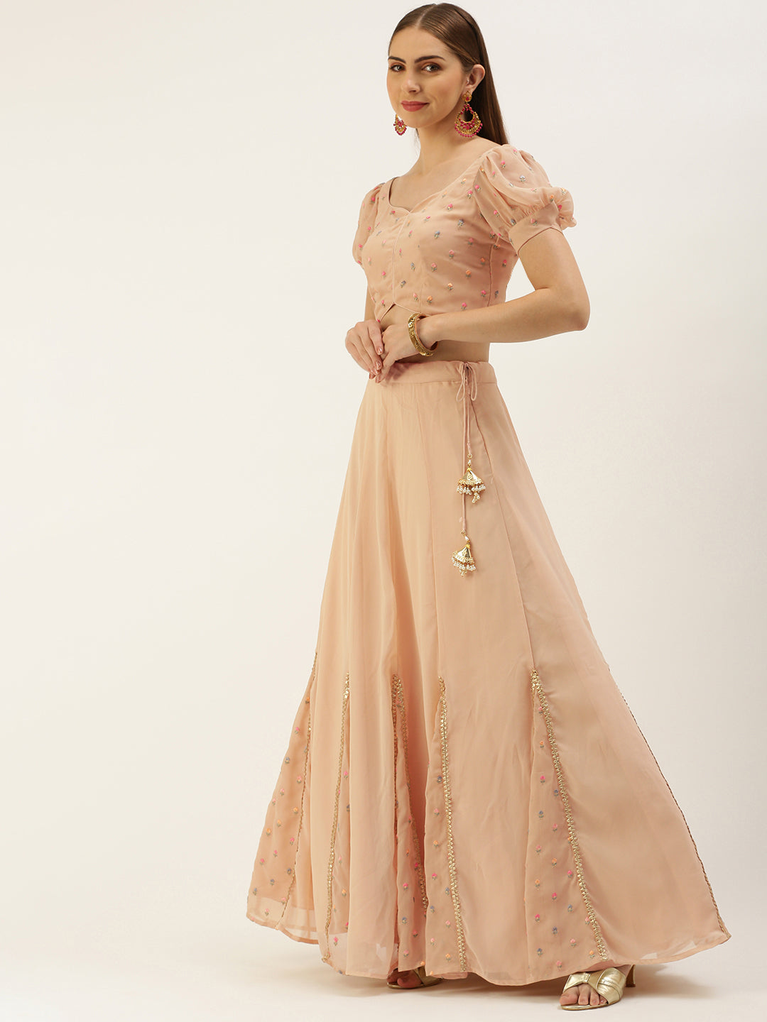 Bollywood Vogue Ready To Wear Peach Georgette Embroidered Lehenga Set - Look Shot