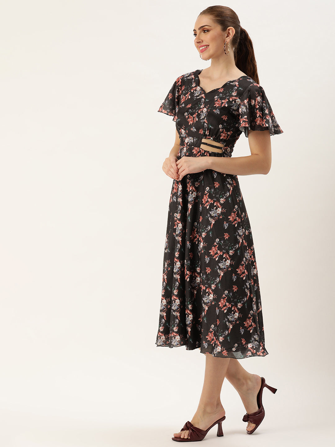Bollywood Vogue Ready To Wear Black Chinon Side Cut Out Dress - Side View