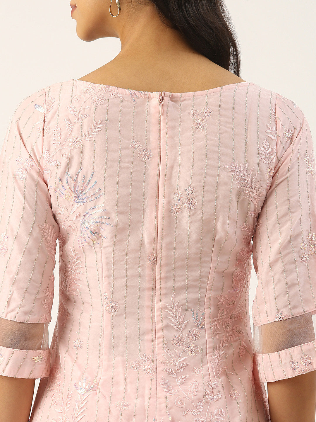 Bollywood Vogue Ready To Wear Pink Georgette Embroidered Wide Leg Pant Suit - Look Shot