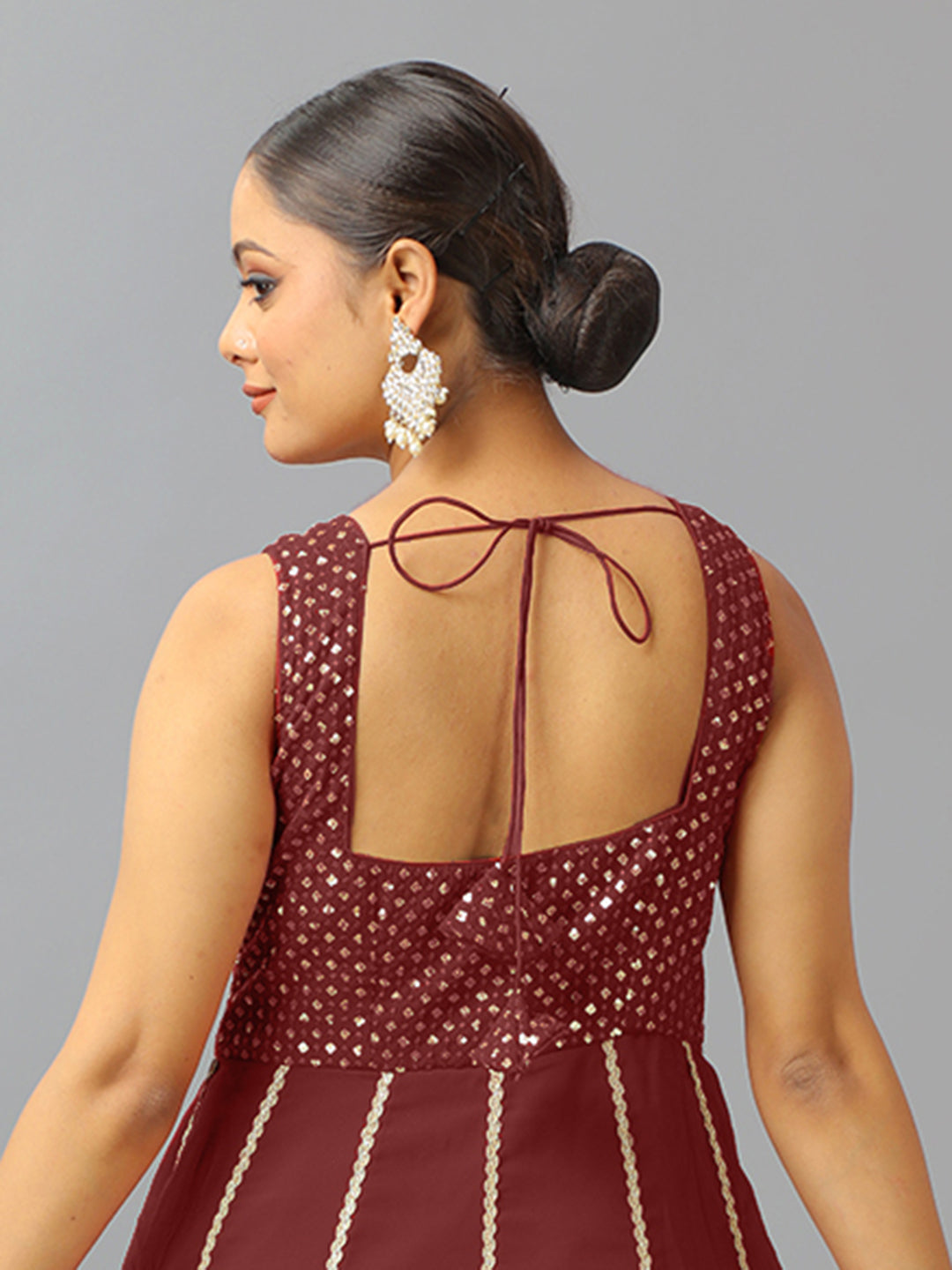Bollywood Vogue Ready To Wear Maroon Embroidered Georgette Kali Gown - Look Shot