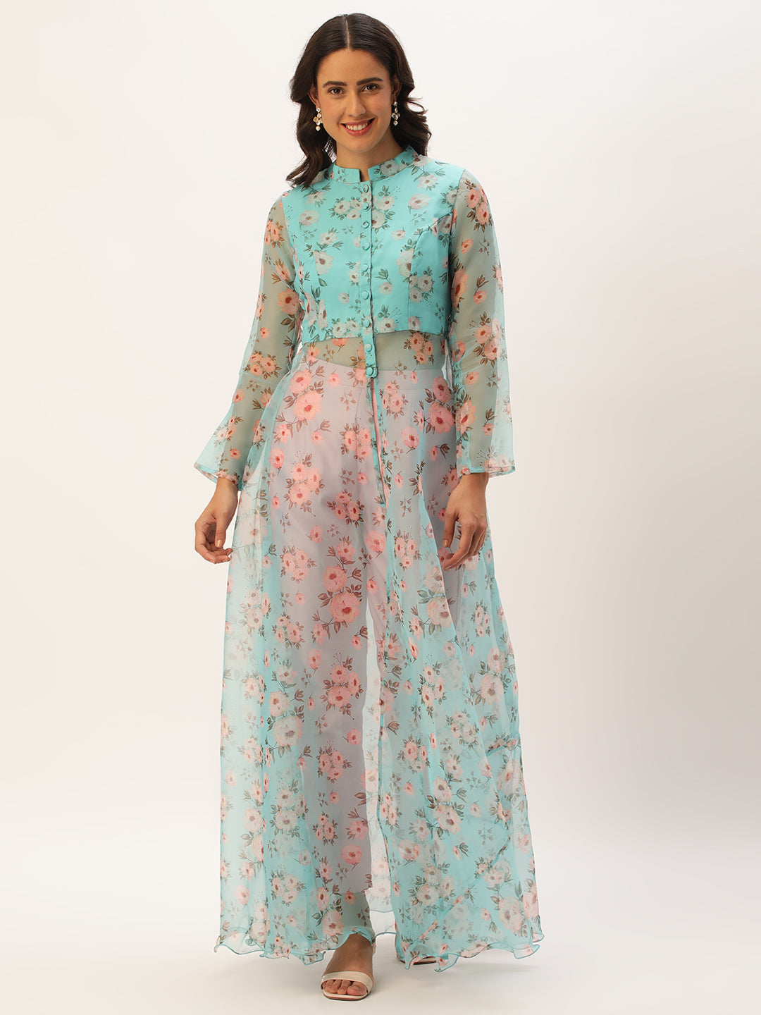 Bollywood Vogue Ready To Wear Blue Digital Printed Kurta Set With Straight Pant - Front View