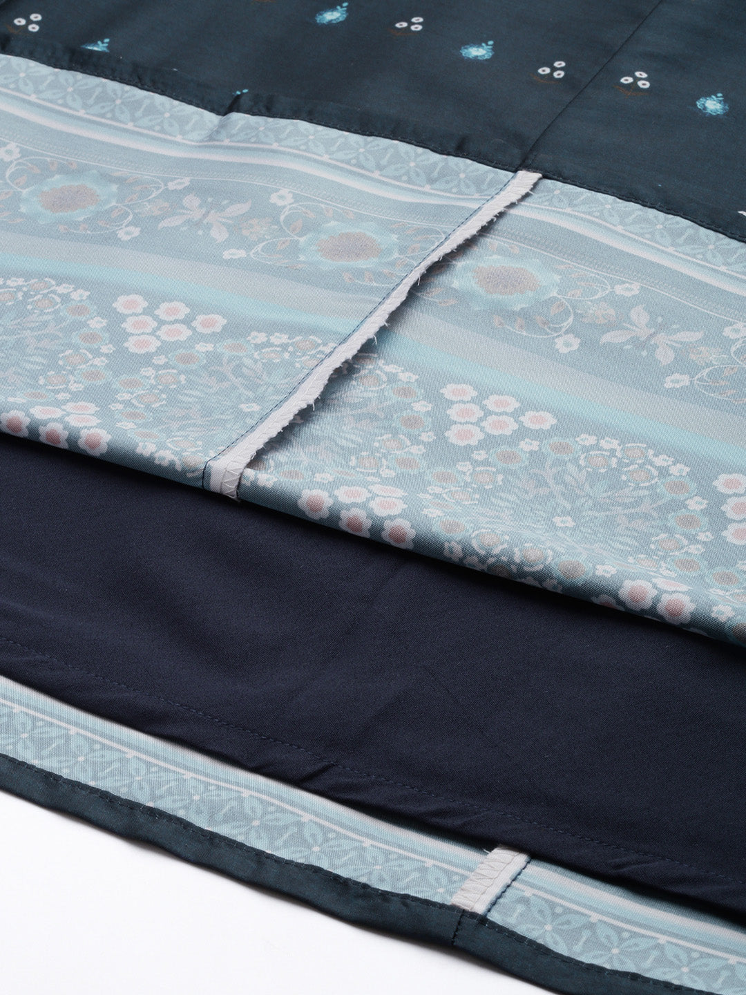 Bollywood Vogue Ready To Wear Blue Printed Kali N Multicolored Embroidered Anarkali Suit - Side View