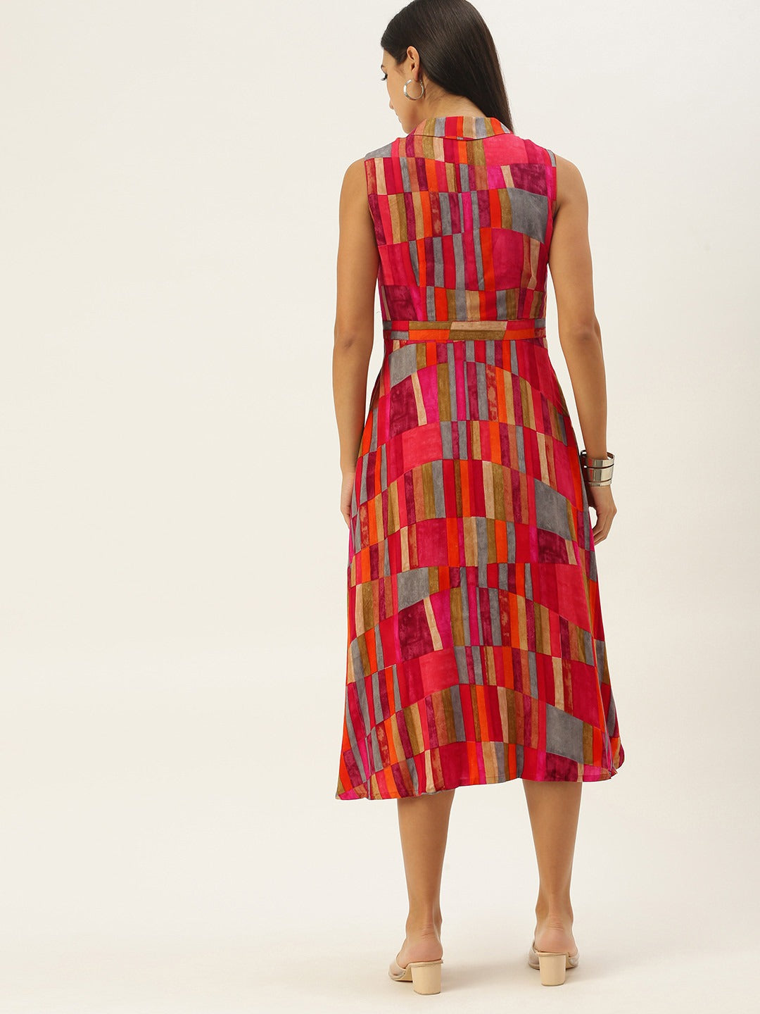 Bollywood Vogue Ready To Wear Multicolored Rayon High N Low Dress - Back View