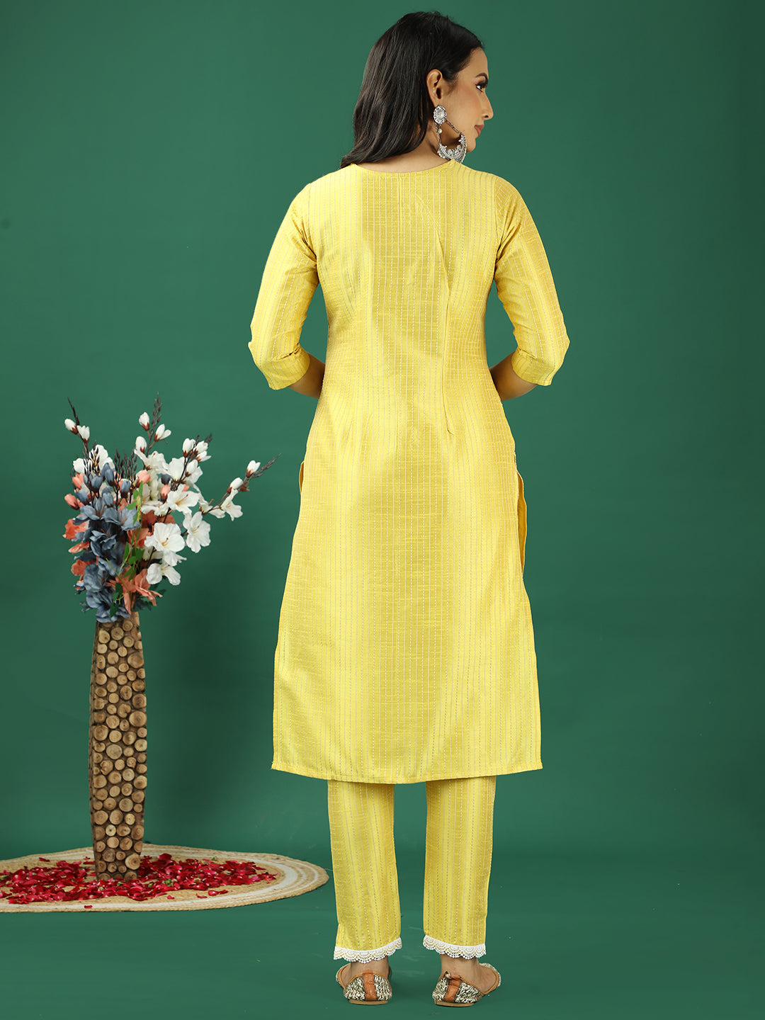 Bollywood Vogue Ready To Wear Yellow Art Silk Straight Pant Kurta Sets - Back View