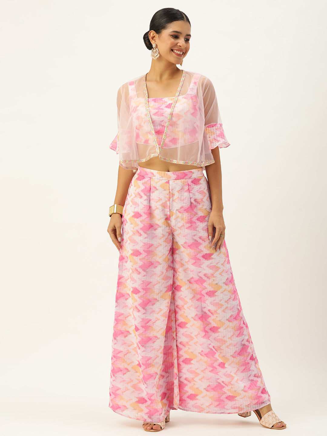 Bollywood Vogue Ready To Wear Multicolored Georgette Co Ords Set - Front View