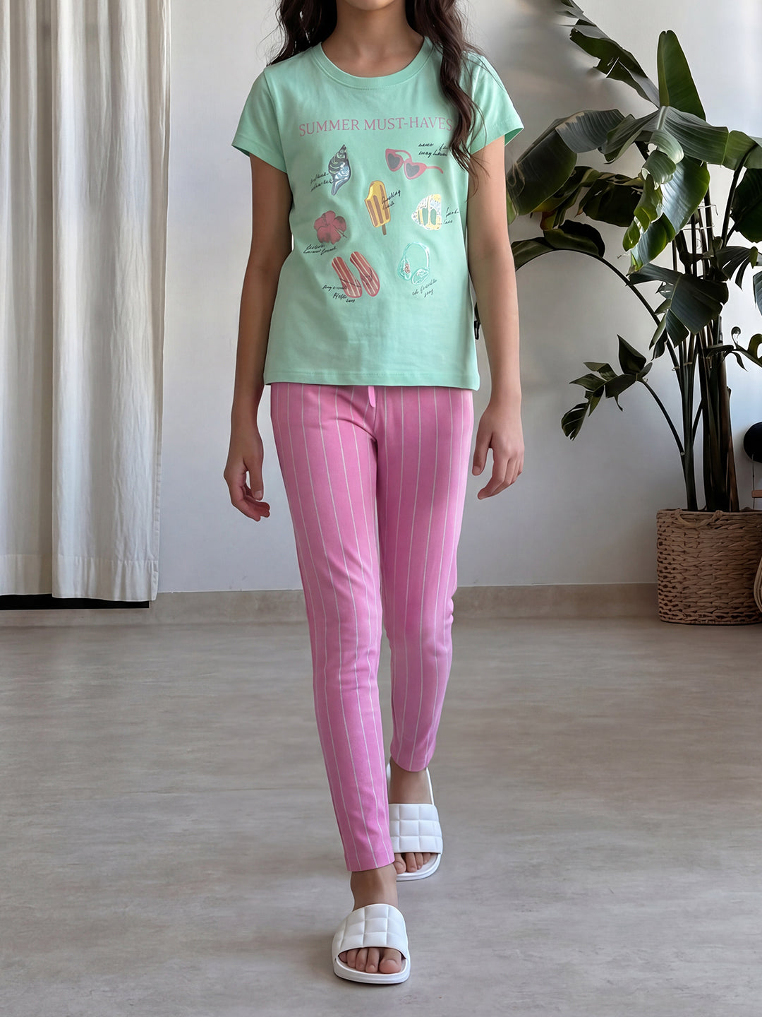 Lil Tomatoes Girls Cotton Night Suits - Light Green