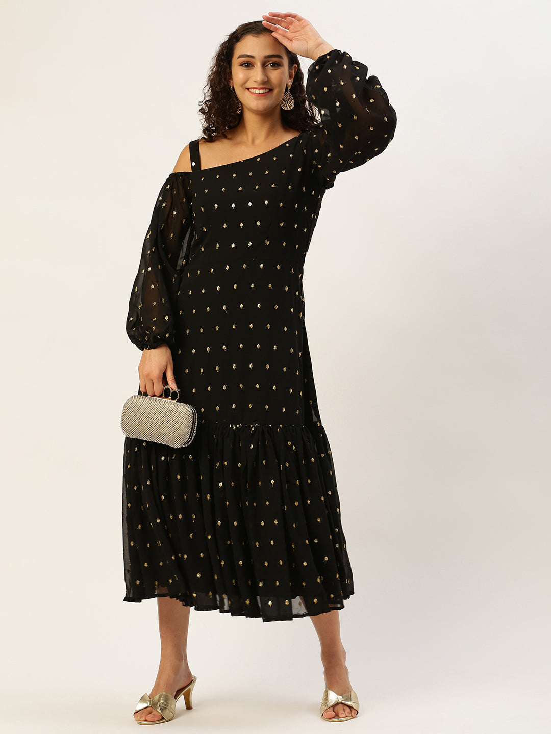 Bollywood Vogue Ready To Wear Black Georgette Embroidered Dress - Look Shot