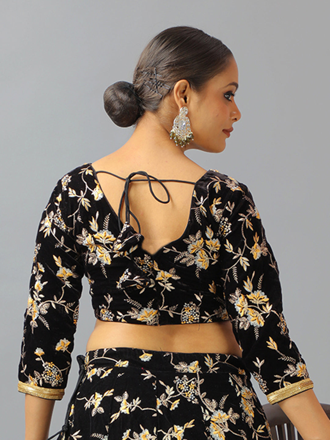 Bollywood Vogue Ready To Wear Black Velvet Embroidered Lehenga Set - Additional View 2