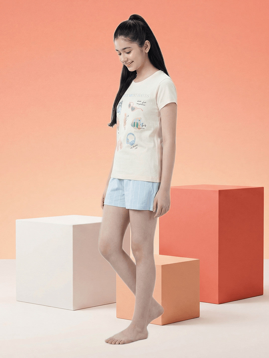 Lil Tomatoes Girls Cotton Night Suits - Cream