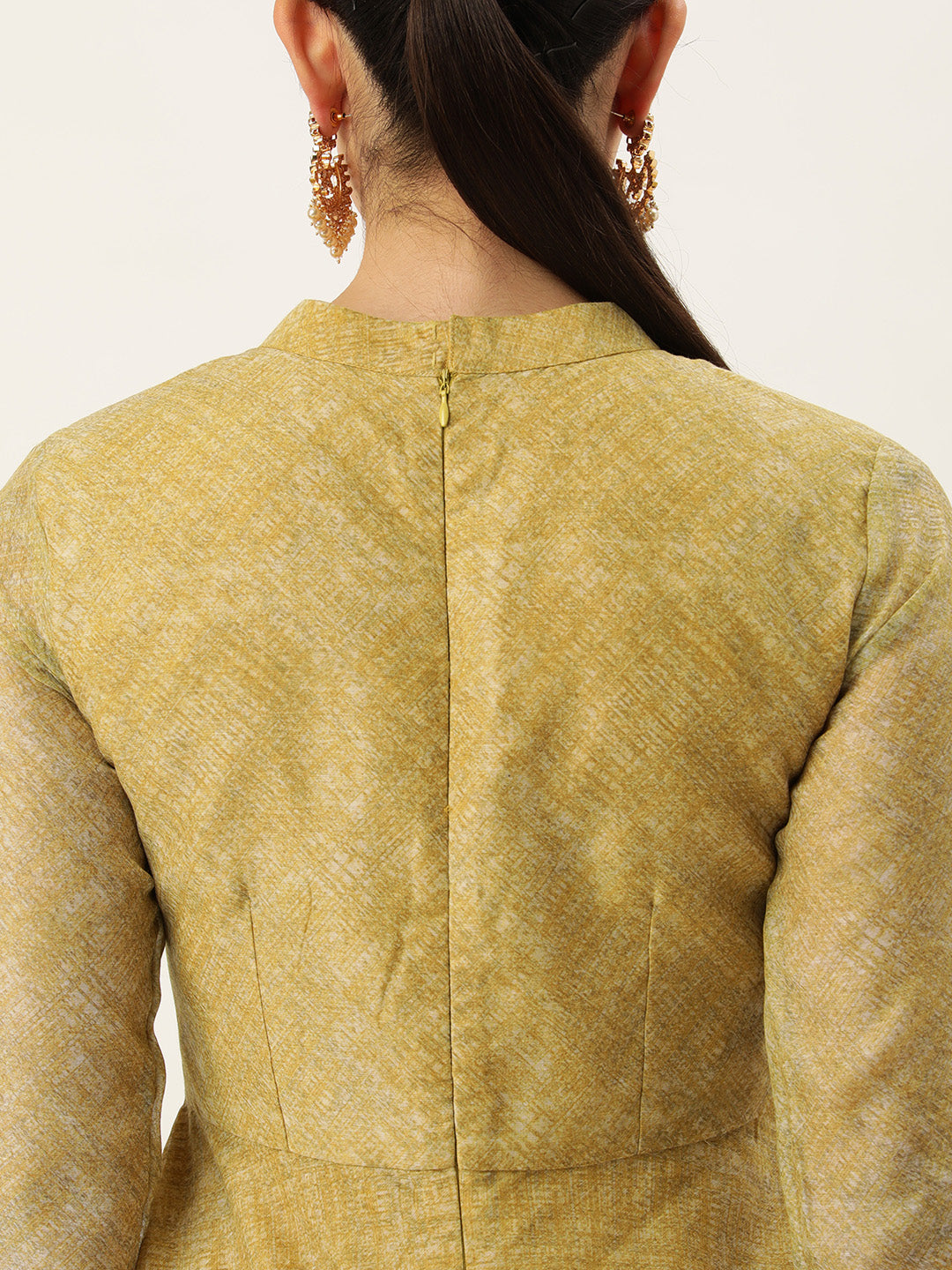 Bollywood Vogue Ready To Wear Green Cotton Silk Gown - Detail View