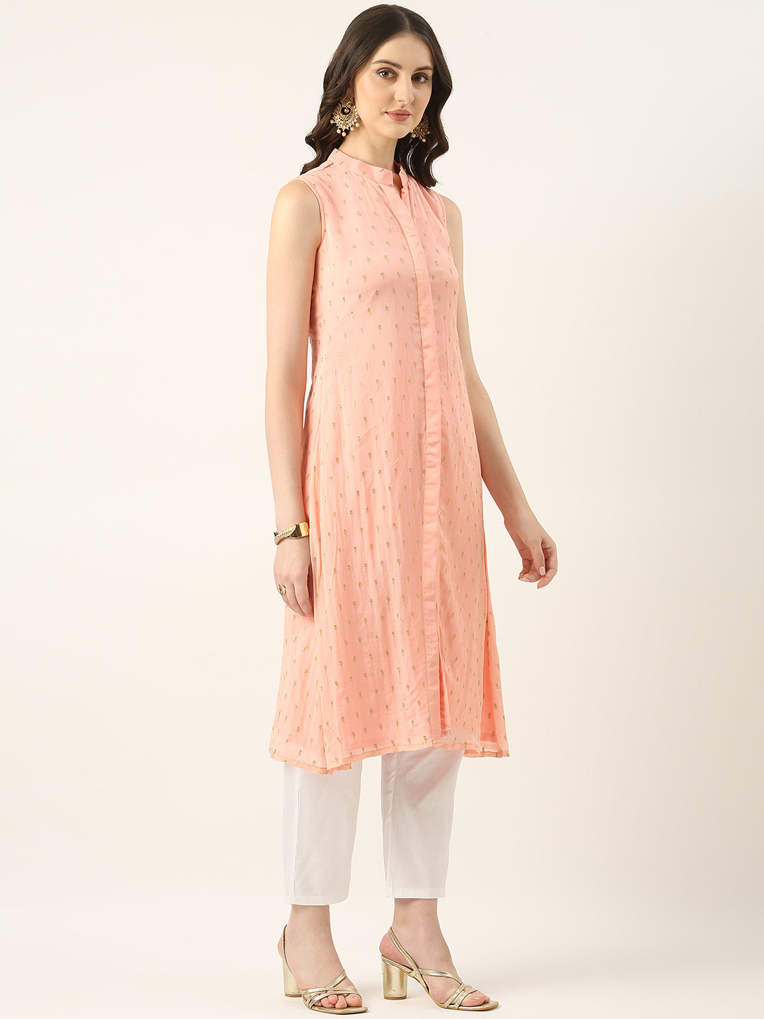 Bollywood Vogue Ready To Wear Pink Georgette Embroidered Straight Pant Suit - Side View