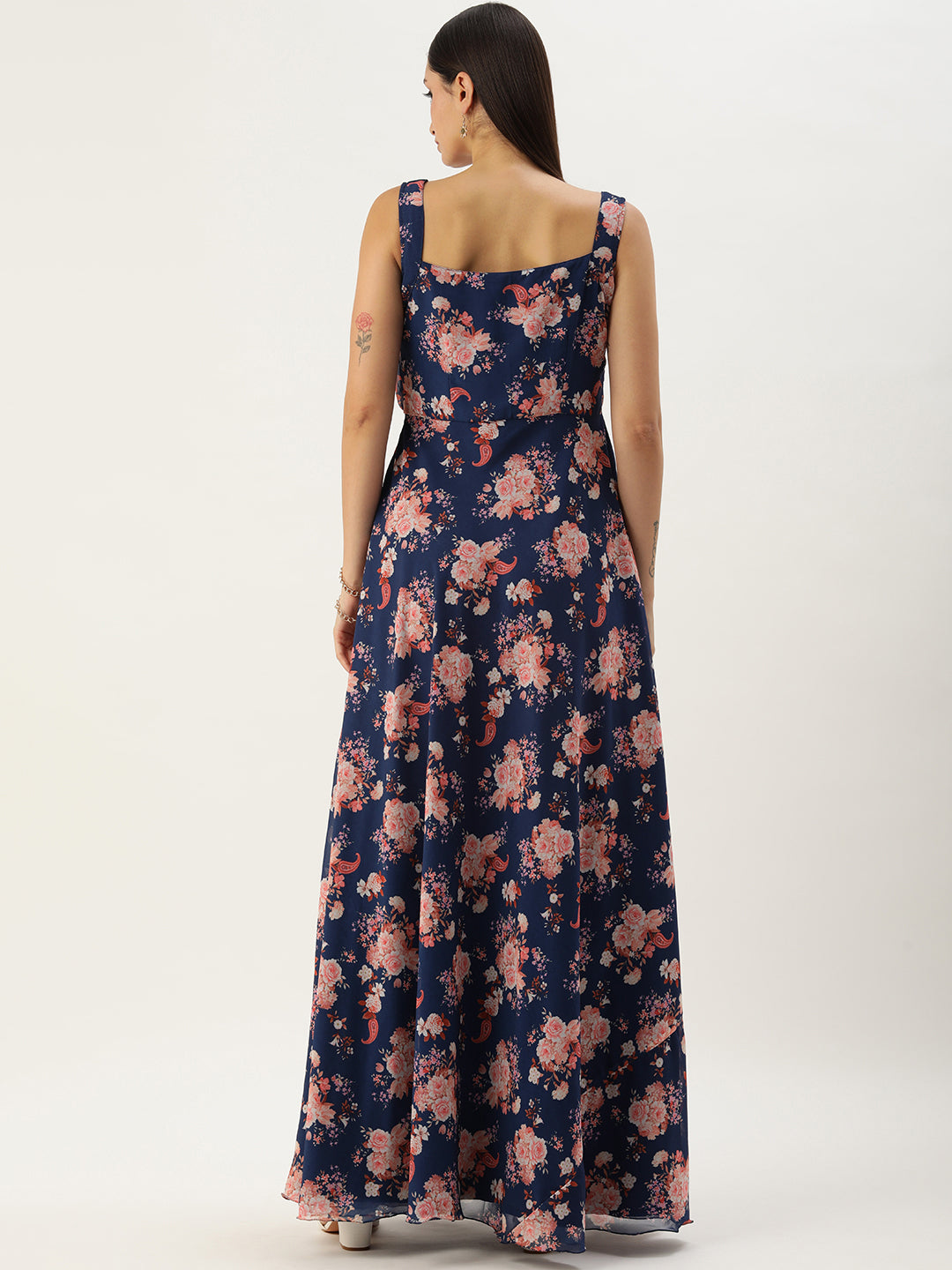 Bollywood Vogue Ready To Wear Blue Georgette Digital Printed Dress - Back View