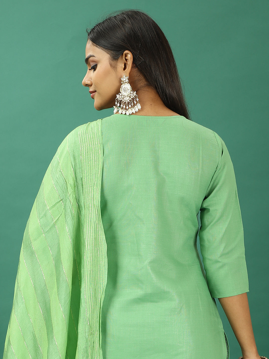 Bollywood Vogue Ready To Wear Green Rayon Embroidered Straight Pant Suit - Look Shot
