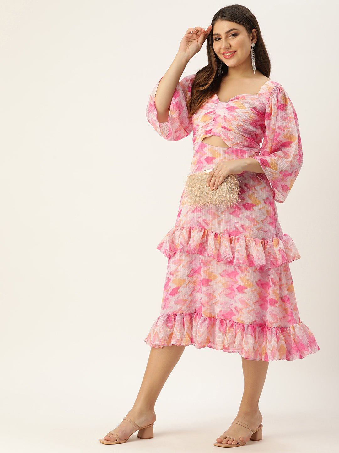 Bollywood Vogue Ready To Wear Multicolored Georgette Printed Dress - Front View